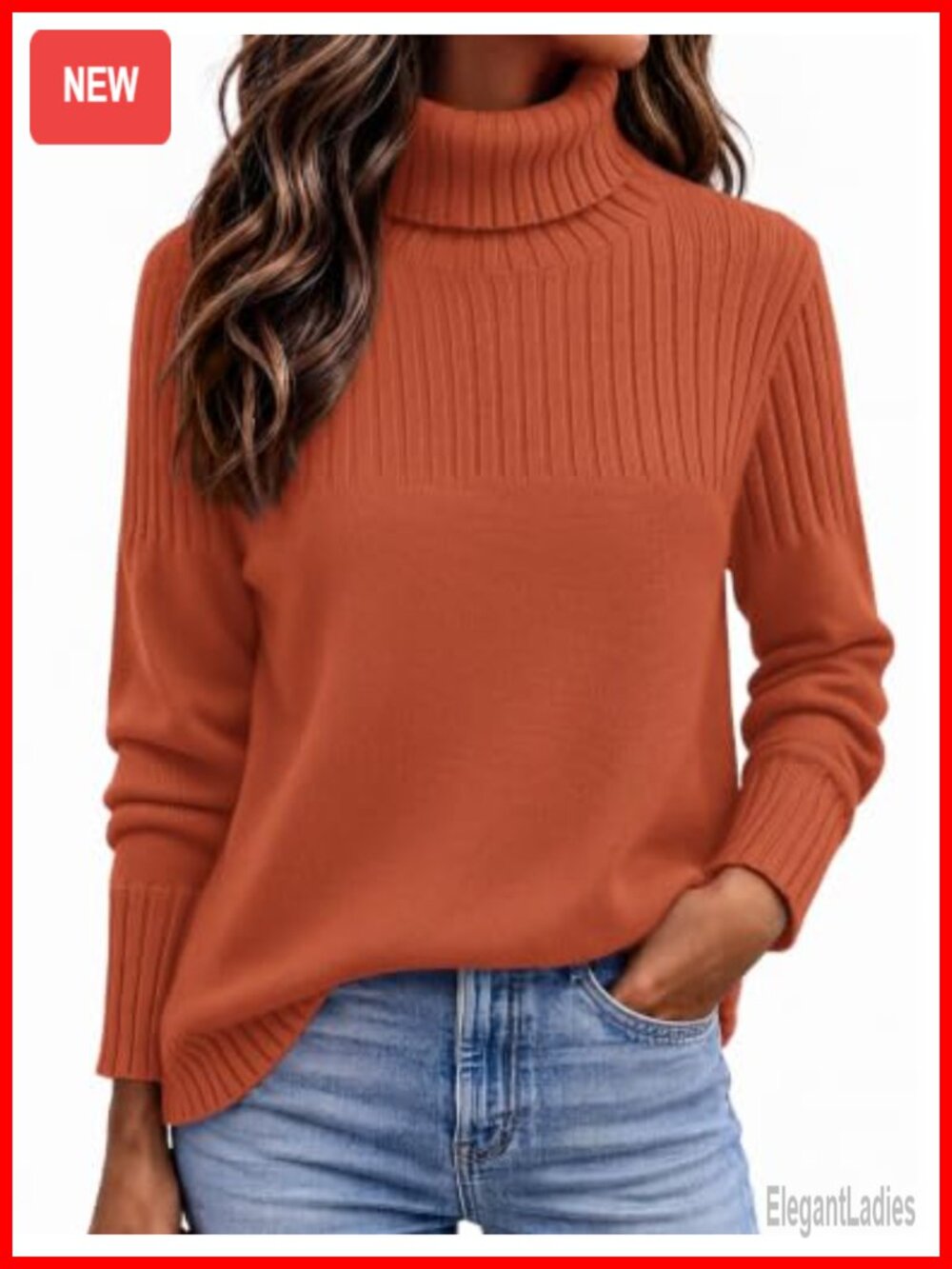 Women's Turtleneck Sweater Long Sleeve Ribbed Knit Pullover Casual Fall